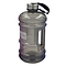 The Urban Fitness Quench 2.2L Water Bottle - Shadow is a spacious, transparent water container featuring a black screw-on cap and side handle. It showcases the "Urban Fitness" branding in white print, is BPA-free, and comes with a black carrying strap for convenient hydration wherever you go.