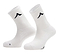 The Kanso Neo Pro Performance Crew Badminton Socks in white feature a small black logo, cushioning, and ventilation channels for court comfort. Displayed upright against a white background.