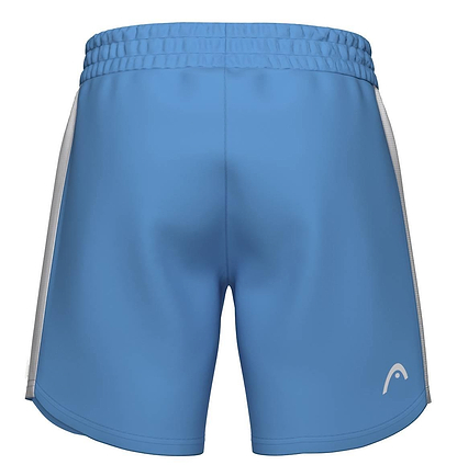 Back view of HEAD Power Men's Badminton Shorts in Airforce Blue/White, featuring an elastic waistband, white side panels, and a small white logo—ideal for active play on the tennis or badminton court.