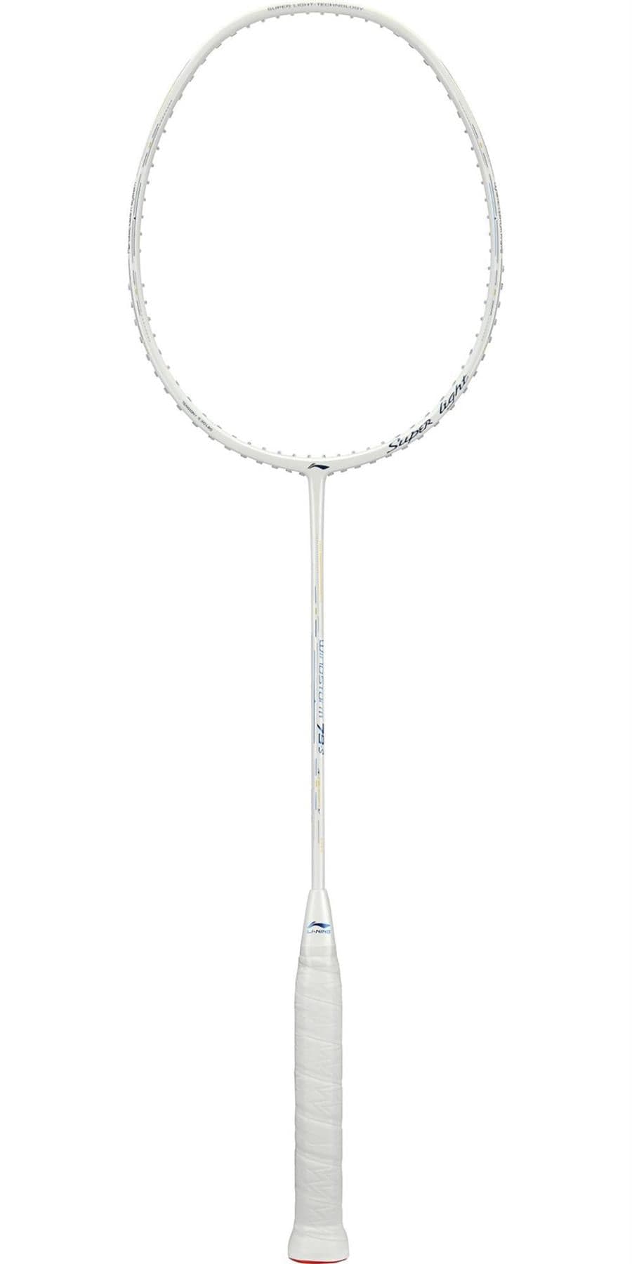 The Li-Ning Windstorm 79S 5U Badminton Racket in Pearl White boasts Super-Light technology, a finely wrapped handle, and a streamlined frame. This modern and lightweight racket enhances control, making it perfect for competitive play.