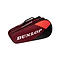 The Dunlop CX Club 6 Badminton Racket Bag, featuring a bold black and red color scheme, prominently displays the Dunlop brand name. This bag's sleek, aerodynamic design provides ample space, making it an ideal choice for both tennis and badminton racket fans. With its convenient carrying handle, it enhances practicality.
