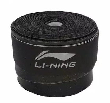 This tightly rolled, absorbent black Li-Ning Badminton Overgrip features the brand's logo and name printed in white on the side.