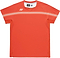 The Yonex 10711YX Crew Neck Men's Badminton T-Shirt in Cyber Orange features a crew neck, short sleeves, a white chest stripe, and Yonex logo—stylish performance sportswear for your next match.