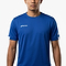 A man wearing the Babolat Play Mens Crew Neck Badminton T-Shirt in Sodalite Blue stands against a white background, arms relaxed at his sides, with white Babolat logos visible on the chest and sleeve.