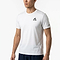 A man wears the Le Coq Sportif Pro Mens Badminton T-Shirt in Optical White, featuring a small chest and left sleeve logo. He stands against a white background, with only his upper body visible, highlighting this classic Le Coq Sportif style.