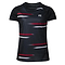 The FZ Forza Mobile Women's Badminton T-Shirt in black showcases Danish design with white and red horizontal stripes and the "FZ" logo on the upper left. Designed for badminton clothing enthusiasts, it offers a straightforward, modern aesthetic and features Dryforze technology on a white background.