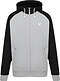 Introducing the Victor Sweater Jacket V-13400 H by Victor, a stylish sports leisure zip-up hoodie featuring a light gray front and hood with contrasting black sleeves and ribbed cuffs. It comes with two zippered pockets, adjustable drawstrings for a custom fit, and is adorned with a small white logo on the left chest.