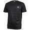 A black FZ Forza Helsinki Badminton T-Shirt is showcased on a plain background, featuring a subtle diagonal grid pattern accompanied by "FZ" printed on the upper chest. It incorporates DryForze technology for superior moisture management and an anti-pilling fabric, making it perfect for badminton or casual occasions with its round neck and short sleeves.
