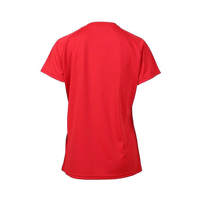The FZ Forza Bali Red Girls/Women's Badminton T-Shirt, offered by FZ Forza, is presented from the back against a white background. This comfortable plain red tee highlights its short sleeves and classic design, while its stretch-resistant fabric promises durability in both style and fit.