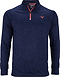 Introducing the Victor Badminton Longsleeve Blue mélangé 5929 Top by Victor. This men's quarter-zip pullover features a subtle red logo on the chest, complemented by a contrasting red-trimmed zipper. Made from lightweight fabric infused with spandex fibers, it sports a slightly heathered texture. Designed with long sleeves and a stand-up collar for added style.