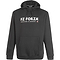 The FZ Forza Boudan Badminton Hoodie in black, from the renowned brand FZ Forza, is ideal for both court and casual wear. It is displayed against a plain background, featuring a white logo and the text "Innovated in Denmark" on the front. This chic hoodie comes with a drawstring hood and a practical front pocket.