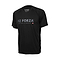 The Forza Bling Men's Badminton T-Shirt in black by FZ Forza features prominent "FZ FORZA" text on the front, with "Innovated in Denmark" and a small Danish flag underneath. Made from lightweight material, this short-sleeved crew neck offers excellent breathability and comfort.