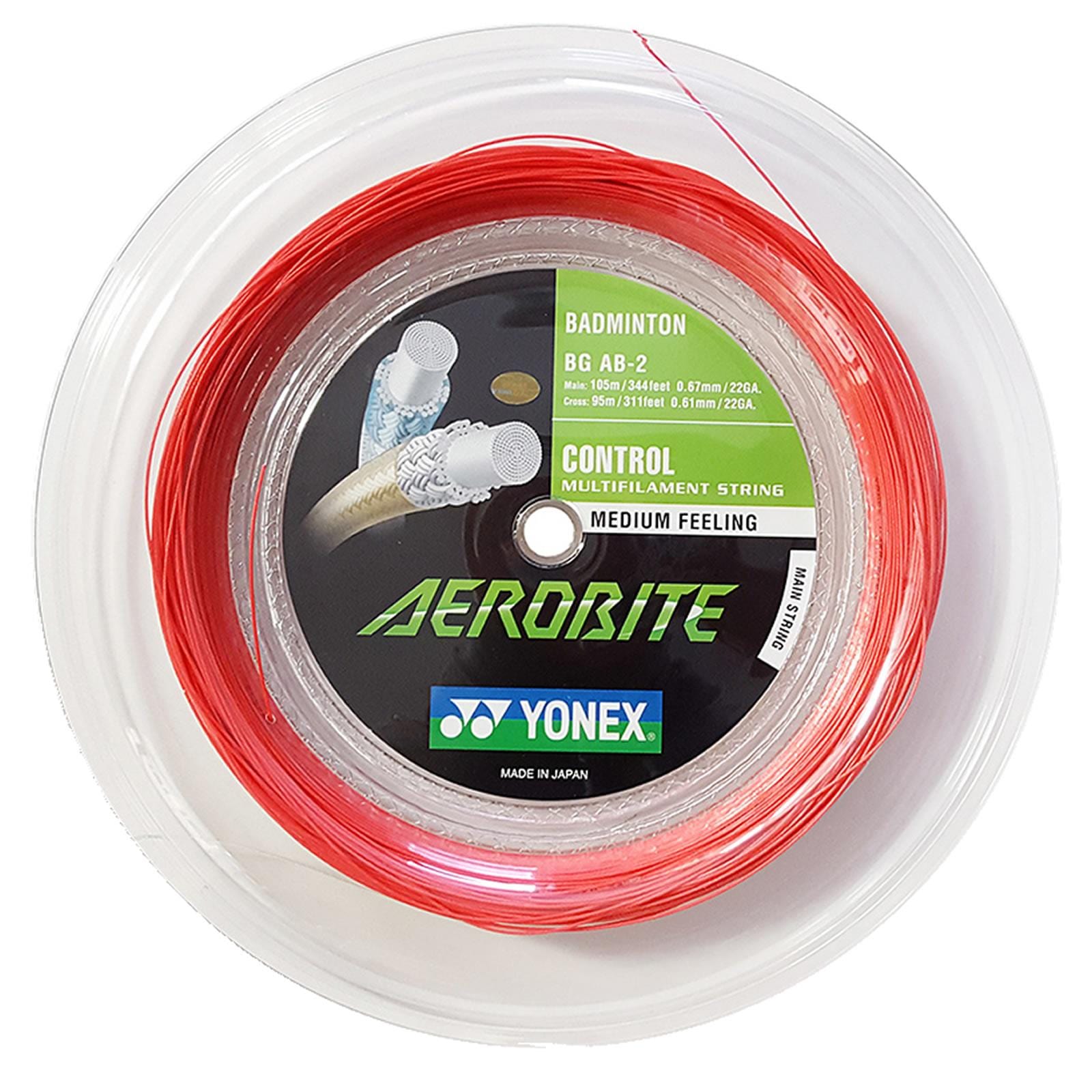 Yonex AeroBite Badminton String White Red - 0.67/0.61MM 200m Reel