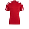 The Adidas Squadra 21 Men's Jersey T-Shirt in Power Red showcases classic white stripes along the shoulders and sleeves, featuring the adidas logo on both sleeves. Designed with simplicity and athleticism in mind, this jersey incorporates Aeroready Technology for enhanced comfort.