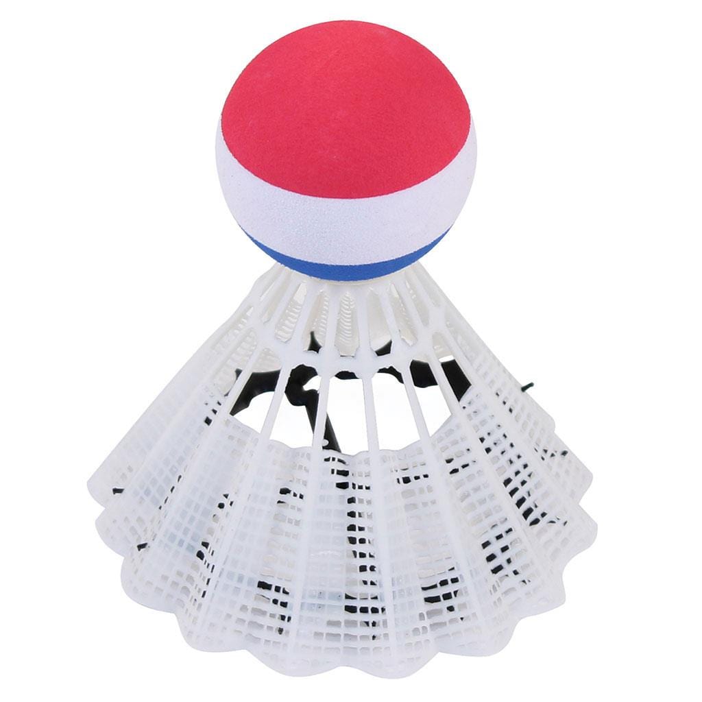The Uwin Giant Outdoor Badminton Shuttlecock - White is a vibrant toy that combines elements of a giant shuttlecock and a foam ball, ideal for outdoor play. Its shuttlecock base features white with black accents, while the top ball boasts red, white, and blue stripes to improve hand-eye coordination through fun activities.
