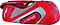 A Li-Ning National Team 6 Piece Racket Bag in red and silver polyester, featuring multiple compartments and a convenient shoulder strap, prominently displaying the iconic Li-Ning logo.