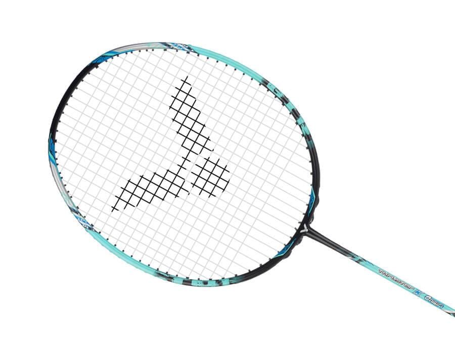Introducing the Victor Thruster Onigiri Badminton Racket (Frame Only) in blue and black, an advanced-level power racket by Victor. Its elegant design showcases black strings forming a triangular logo pattern, highlighting sportiness and precision. Ideal for players aiming for top-tier performance on the court.