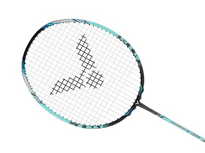 Introducing the Victor Thruster Onigiri Badminton Racket (Frame Only) in blue and black, an advanced-level power racket by Victor. Its elegant design showcases black strings forming a triangular logo pattern, highlighting sportiness and precision. Ideal for players aiming for top-tier performance on the court.