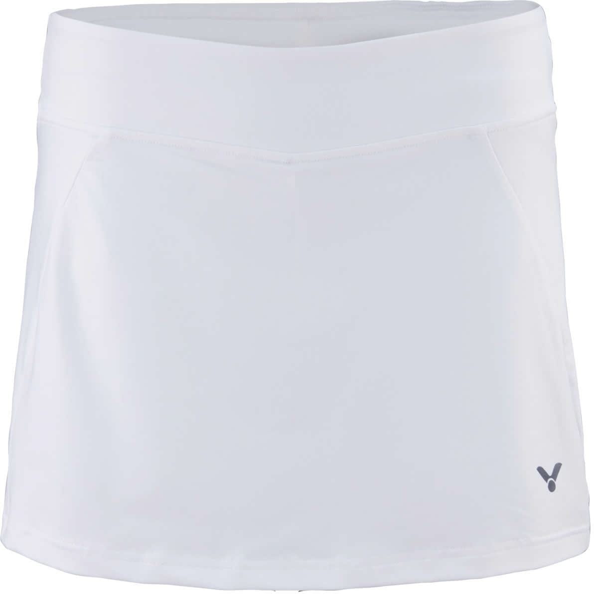 Introducing the Victor Badminton Skirt Skort 4188 in White, crafted by the renowned brand Victor. This skirt features a subtle logo on the lower right side and is made with breathable material for ultimate comfort. Its simple, streamlined design and elastic fit make it perfect for athletic activities as well as casual wear.