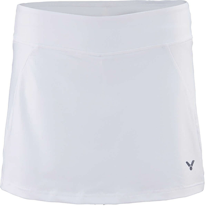 Introducing the Victor Badminton Skirt Skort 4188 in White, crafted by the renowned brand Victor. This skirt features a subtle logo on the lower right side and is made with breathable material for ultimate comfort. Its simple, streamlined design and elastic fit make it perfect for athletic activities as well as casual wear.
