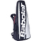 Introducing the Babolat Tournament Badminton Bag - Satellite Black Silver, perfect for carrying badminton or tennis rackets. This stylish black and silver bag prominently features the "Babolat" brand name and includes a zippered compartment along with adjustable shoulder straps for easy transport.
