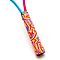 The Get A Grip Love All Badminton Racket Overgrip showcases a vibrant, multicolored geometric pattern in shades of pink, yellow, blue, and orange. Its non-slip grip design ensures excellent moisture absorption while featuring the text "GET A GRIP" near the top.