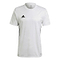 The Adidas Campeon 21 Men's SS Jersey T-Shirt in white highlights the iconic black logo on the right chest. Equipped with moisture-absorbing AEROREADY technology, it features elegant black stripes along the sides and a classic crew neck design for optimal performance both on and off the field.