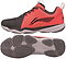 The Li-Ning Ranger TD Men's Badminton Shoes feature red and black uppers with a sleek, sporty striped design. This breathable shoe comes with gray soles and a biometric outsole to enhance traction and performance on the court.