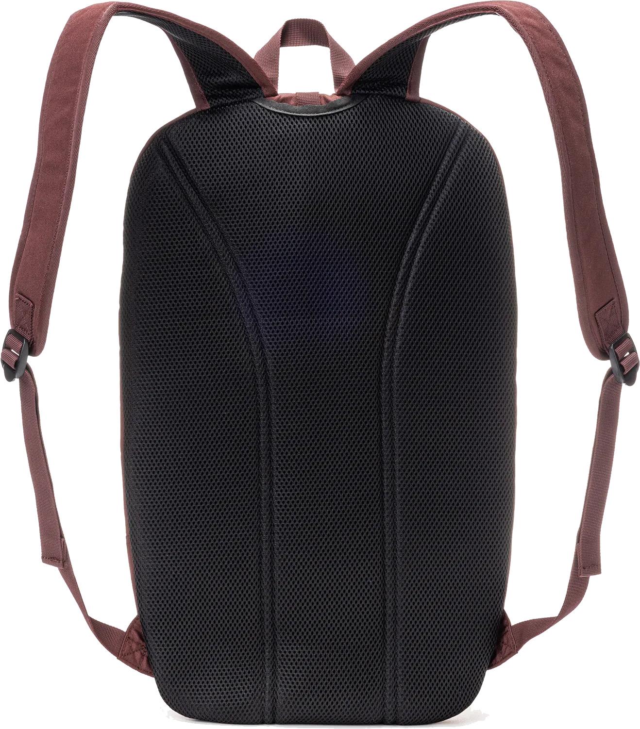The Yonex 42512EX Team Badminton Backpack in Ruby Red is shown from the back, highlighting its padded black mesh straps and supportive back panel for added comfort.