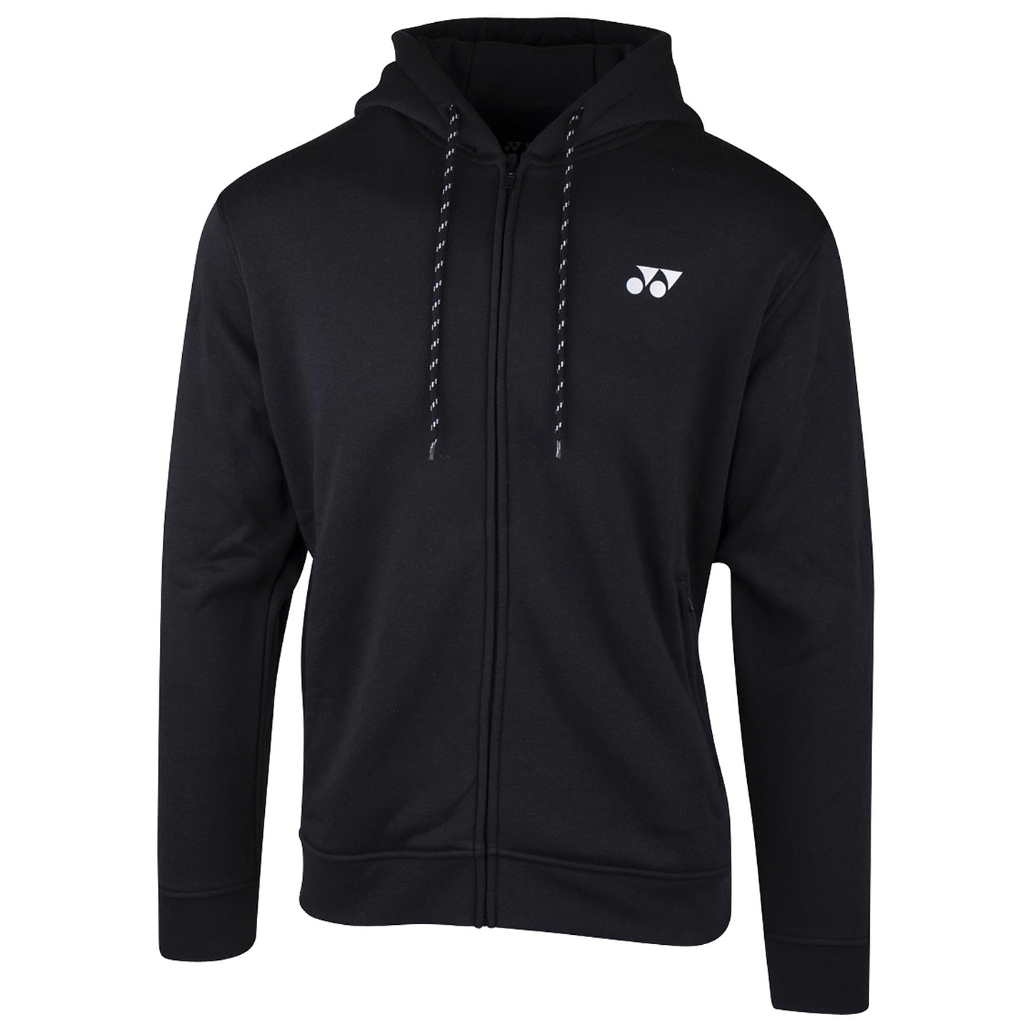 The Yonex YHD8000 Unisex Badminton Hoodie in black boasts a minimalist design with a small white logo on the left chest. It includes a drawstring hood and long sleeves, providing comfort with its soft fabric while offering UV protection without sacrificing style or adding excessive patterns.