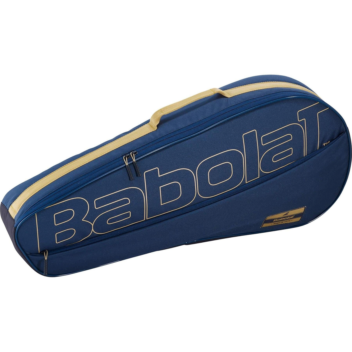 The Babolat RH3 Essential 3 Racket Bag in Dark Blue is designed to carry up to 3 rackets. It features a large zipper, a convenient carrying handle, and the Babolat brand name prominently displayed on the side. Perfect for both tennis and badminton enthusiasts.