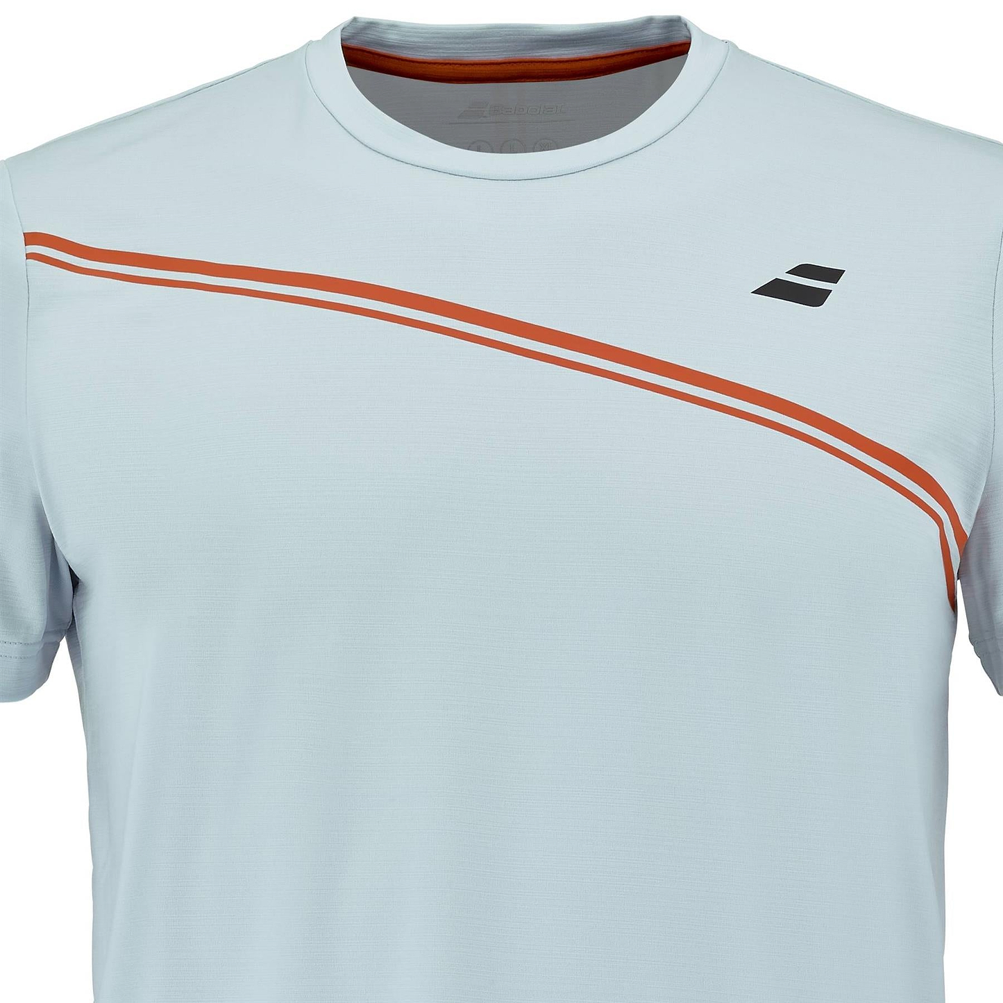 The Babolat Play Men's Crew Neck Badminton T-Shirt in Illusion Blue features short sleeves, a classic crew neckline, and signature Babolat design—ideal for your badminton apparel collection.