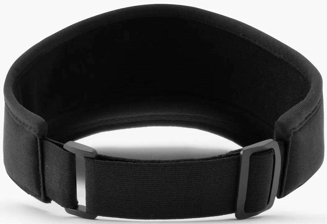 The Yonex 40126EX Badminton Visor in black by Yonex, made from breathable polyester and featuring an adjustable strap and buckle, is displayed against a plain white background.