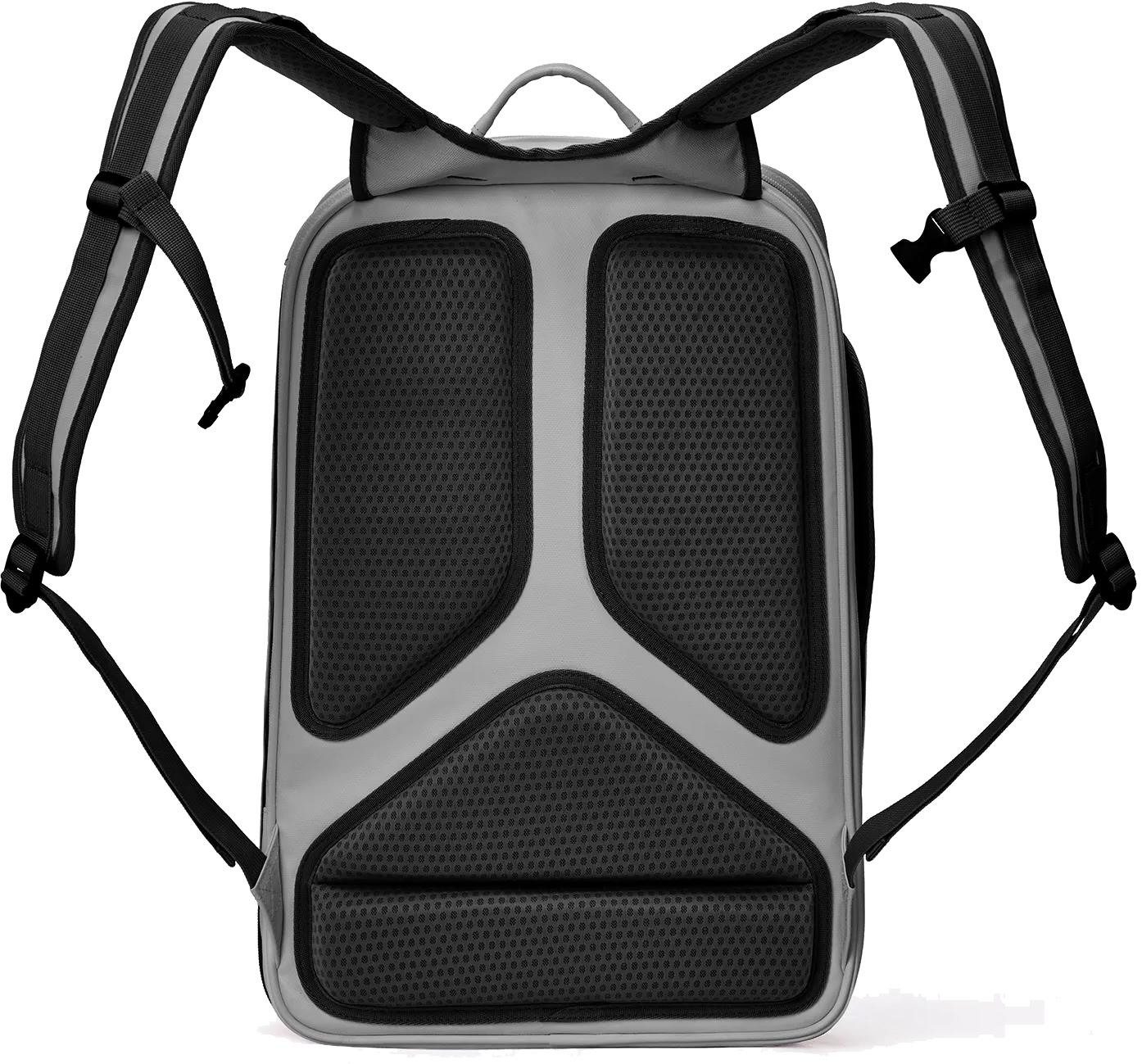 The Yonex 02612EX Expert Badminton Backpack in white is shown from the back, featuring three large padded sections for comfort and adjustable shoulder straps—ideal as a badminton backpack or racket bag.