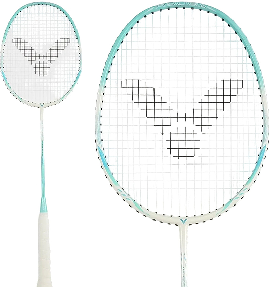 Two Victor Thruster Ryuga Sport R 3U badminton rackets by Victor, featuring green frames, are displayed against a plain white background—ideal for beginner to intermediate players.