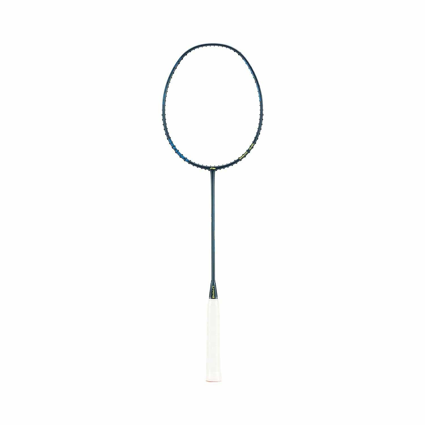 The Li-Ning Axforce 10 4U Badminton Racket in Indigo, featuring a sleek dark frame and white grip, is centered on a plain white background.