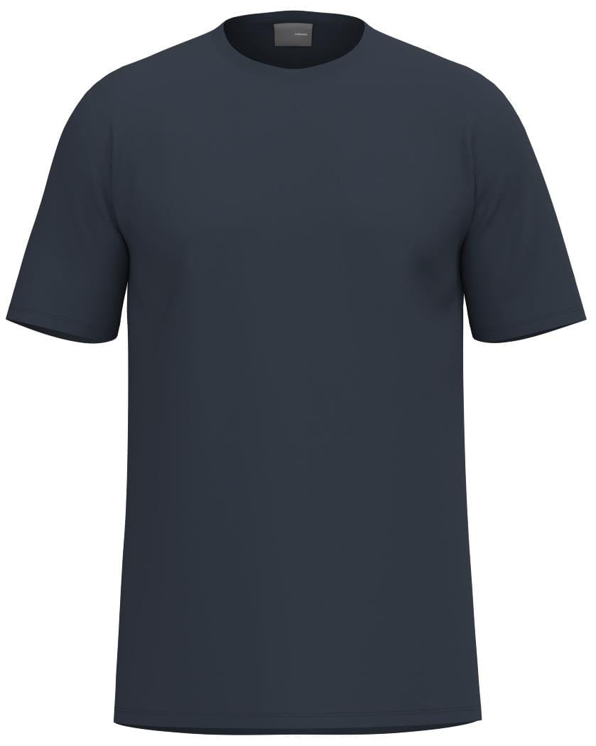The HEAD Simple Men's Badminton T-Shirt in navy is displayed against a white background. It features a sporty, plain short-sleeve design with a round neckline, crafted from durable polyester interlock for ultimate comfort. Perfect for versatility with its simple, casual style.