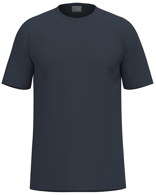 The HEAD Simple Men's Badminton T-Shirt in navy is displayed against a white background. It features a sporty, plain short-sleeve design with a round neckline, crafted from durable polyester interlock for ultimate comfort. Perfect for versatility with its simple, casual style.