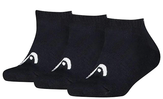 The HEAD All Sport Sneaker Badminton Socks - Black (3 Pack) by HEAD features cushioned soles for comfort and a small white logo on the toe—ideal for badminton.