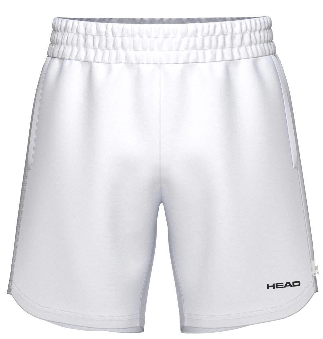 HEAD Power Mens Badminton Shorts in white by HEAD feature an elastic waistband and "HEAD" logo on the lower left leg. These athletic shorts offer a clean design, ideal for badminton, tennis, or any active sport.