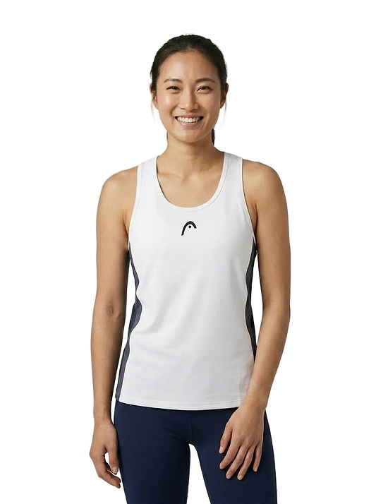 HEAD Club 25 Tech Womens Badminton Tank Top - Navy / White — On Model - Upper Body | Generated by Modelize