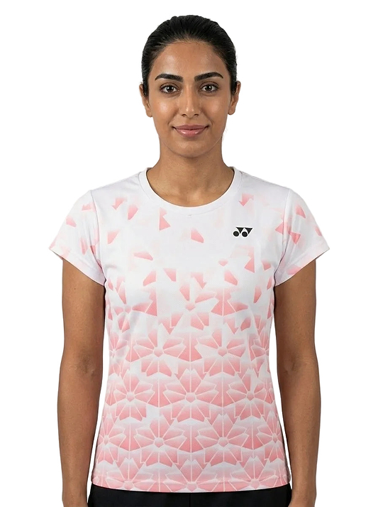 Yonex YTL2025B Womens Badminton T-Shirt - White — On Model - Upper Body | Generated by Modelize