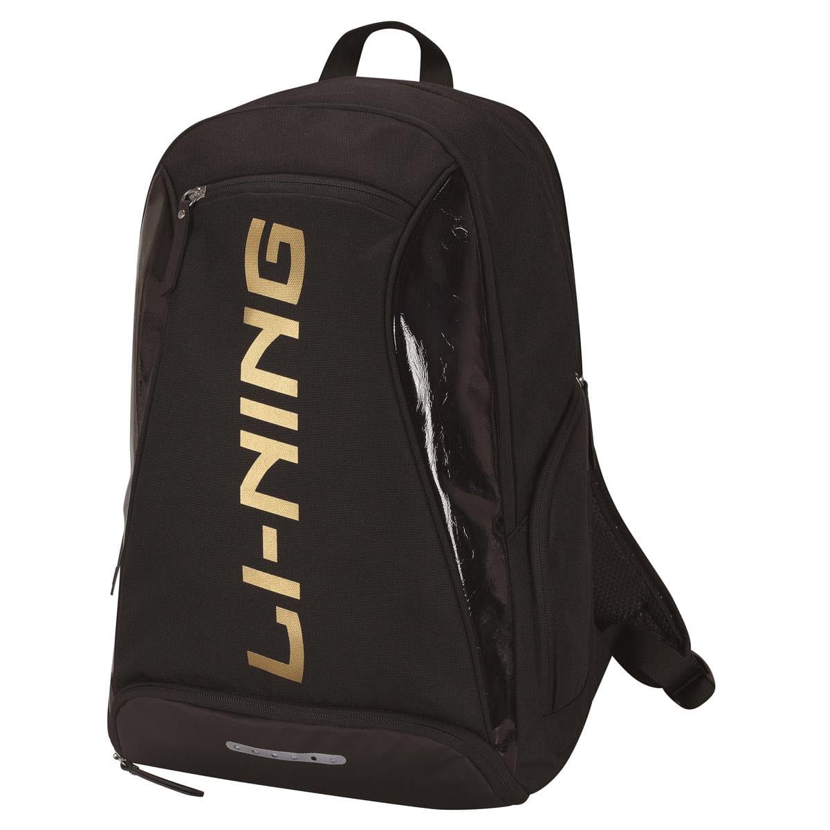 Experience the Li-Ning Premium Badminton Backpack in Black and Gold, showcasing zippered compartments, a handy shoe compartment, and padded shoulder straps for ultimate comfort.