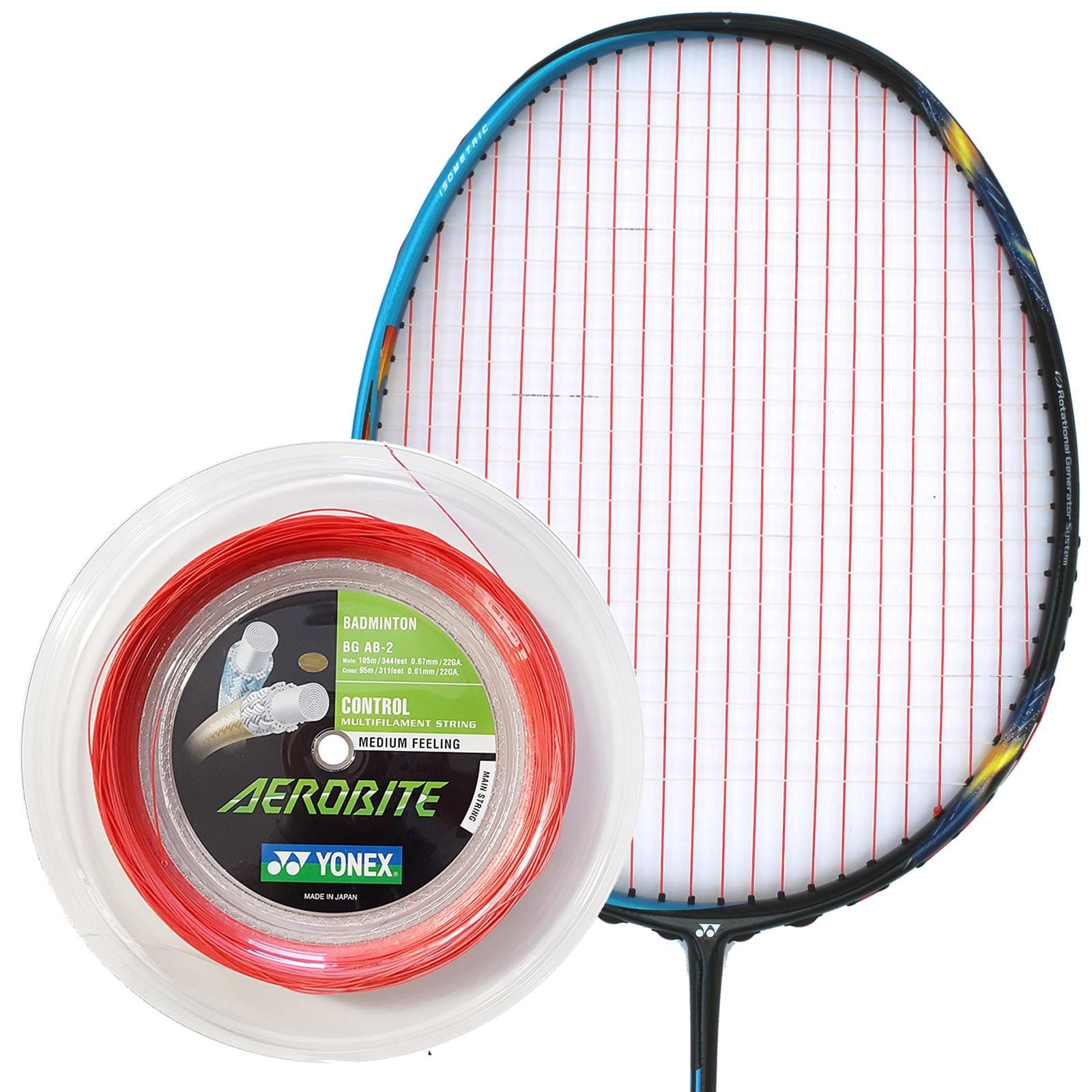 Yonex AeroBite Badminton String White Red - 0.67/0.61MM 200m Reel