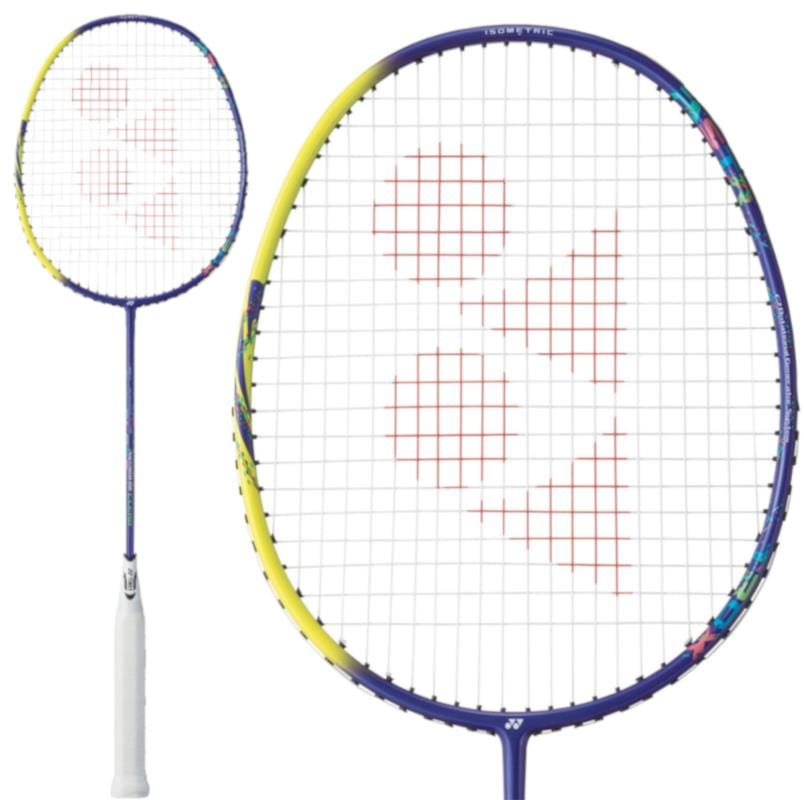The Yonex Astrox 02 Clear 4U Badminton Racket in Royal Blue features a stylish combination of blue and yellow on its frame, complemented by white strings and a comfortable white grip. Perfect for beginner to intermediate players, the racket's string bed includes a bold red patterned logo that boosts both style and performance on the court.