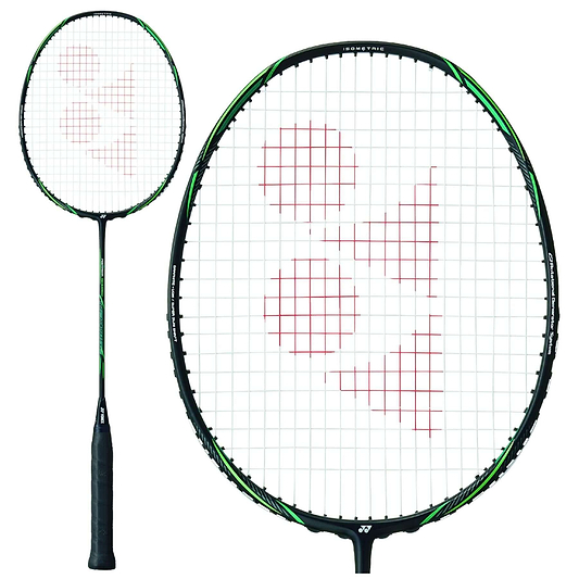 A close-up of a Yonex Astrox Nextage 4U badminton racket in Black/Green, ideal for club-level players.