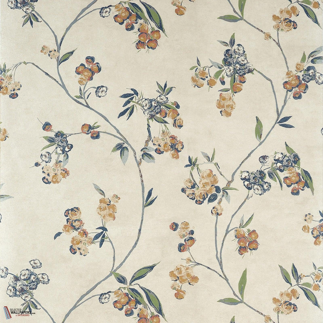 Edo Bloom behang-Anna French-Apricot and slate on pearl-Rol-Selected Wallpapers-Interiors