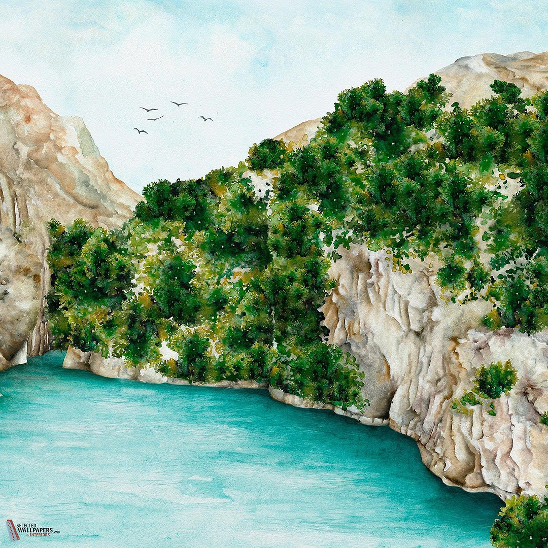 Les gorges émeraude behang-Les Dominotiers-Selected Wallpapers-Interiors