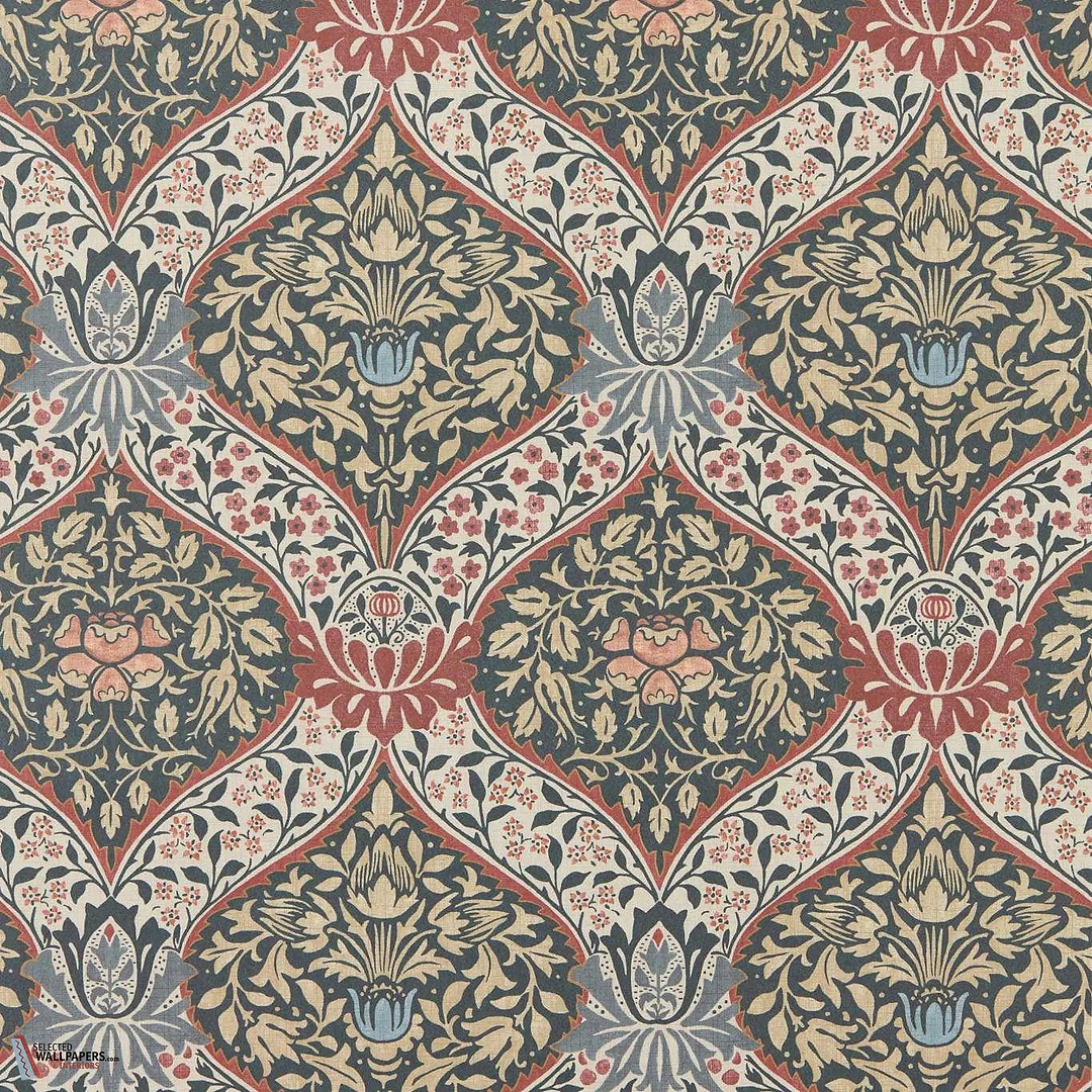 Norbury behang-Morris & Co-Brick/Teal-Rol-Selected Wallpapers-Interiors