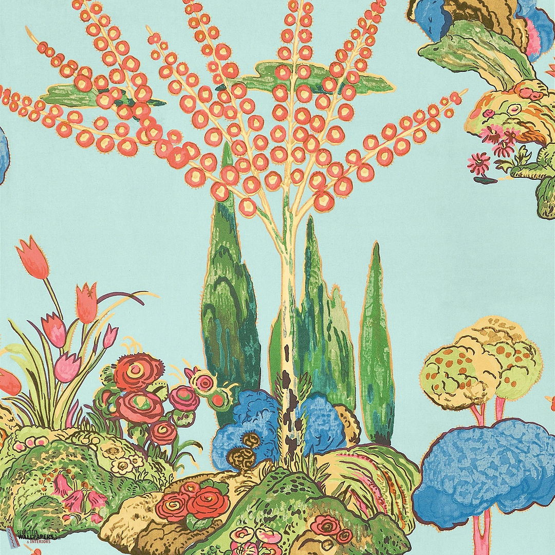 Orleans behang-Thibaut-Turquoise-Rol-Selected Wallpapers-Interiors